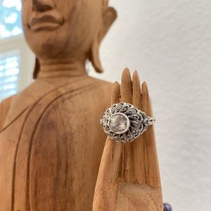 Vintage Rose-Cut Diamond Flower Ring Antique 100 Years Old White & Rose Gold Sz